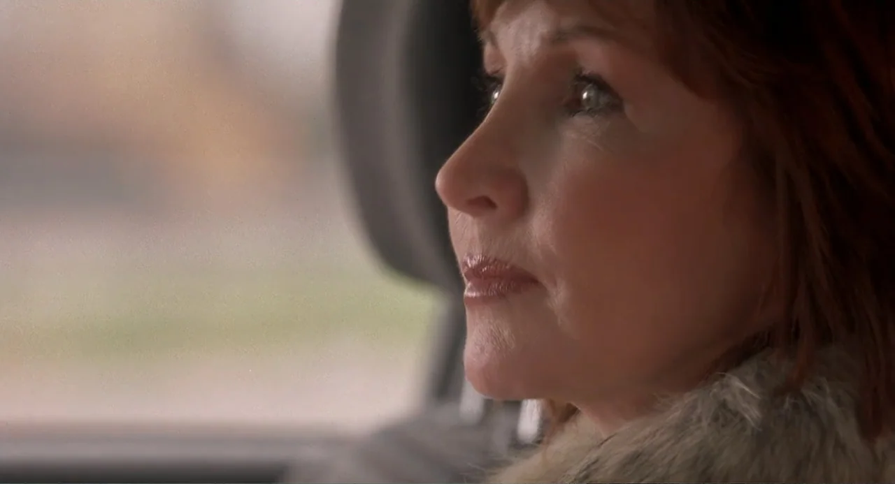 Wedding Daze (2006) movie still: closeup — The interior of a moving car shows a woman in the passenger seat. She sits quietly with a neutral…