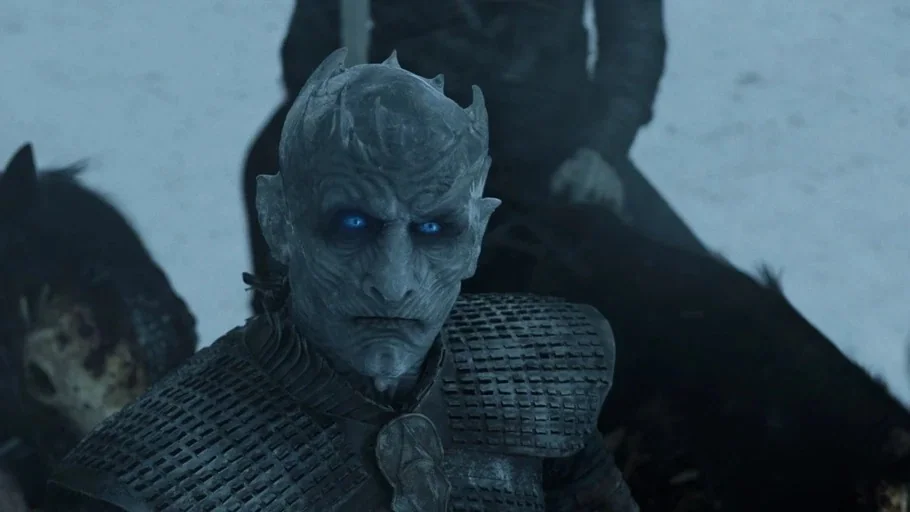 Game of Thrones (2017) movie still: medium — A vast, desolate, and snow-covered frozen landscape stretches into the dark background. The Night King…