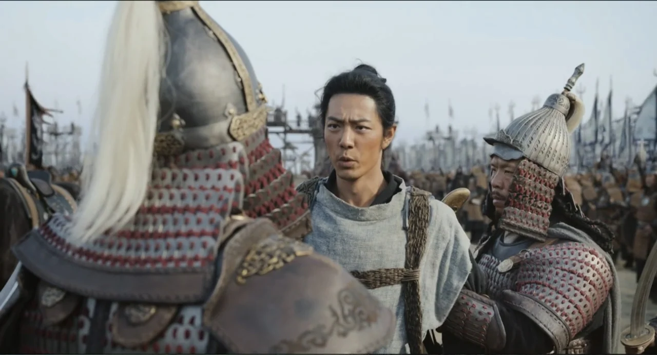 Legends of the Condor Heroes: The Gallants (2025) movie still: medium — An outdoor military camp features soldiers in historical metal lamellar…