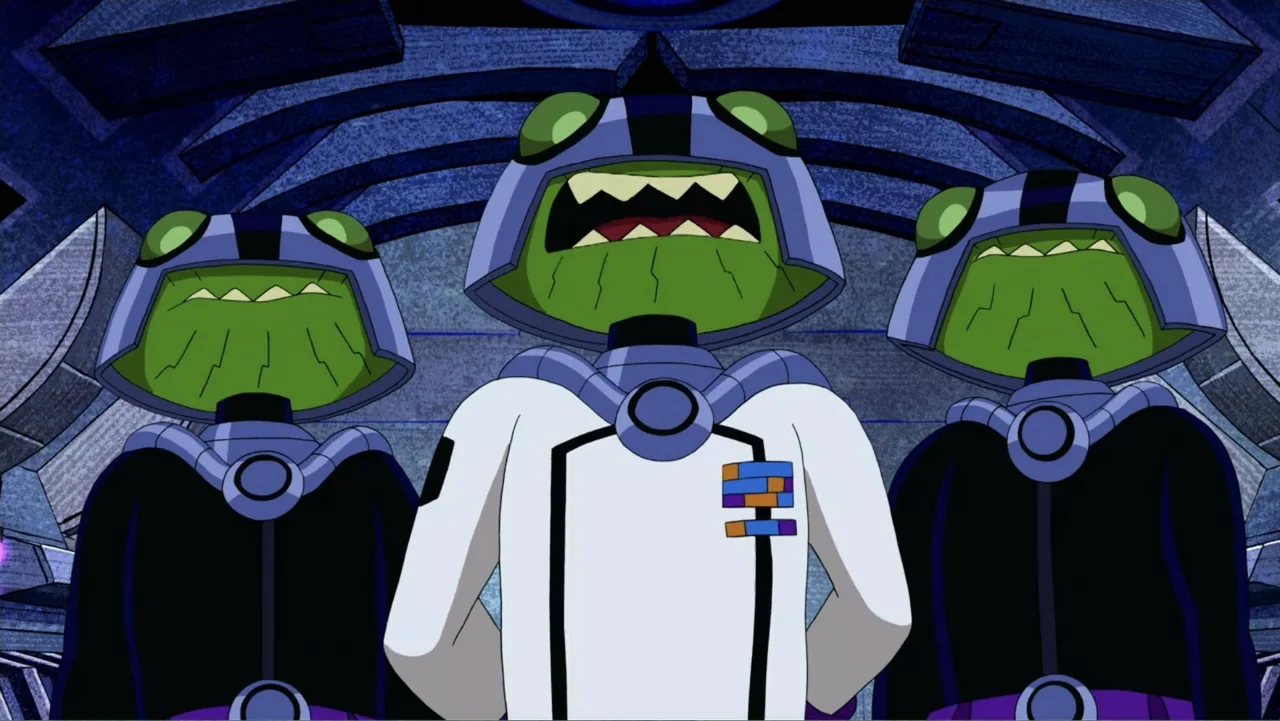 Ben 10 vs. the Universe: The Movie (2020) movie still: medium — A spaceship interior with curved metal panels and dark blue, mechanical structural…
