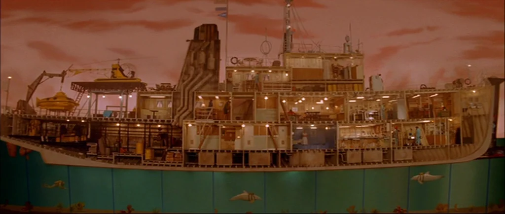 The Life Aquatic With Steve Zissou (2004) movie still: wide — A complex, multi-level ship model is bisected to show interior rooms and living…