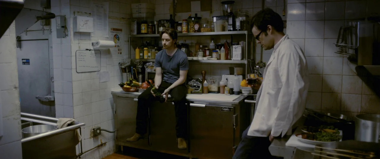 The Disappearance of Eleanor Rigby: Him (2014) movie still: medium — A professional kitchen features white tiled walls, stainless steel equipment,…