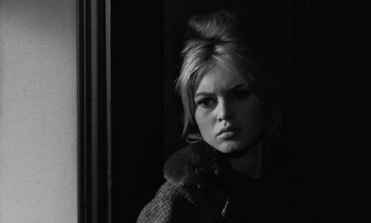 La Verite (1960) movie still: closeup — A woman stands in a dark doorway with a light wall section on the left. The subject looks towards the side…