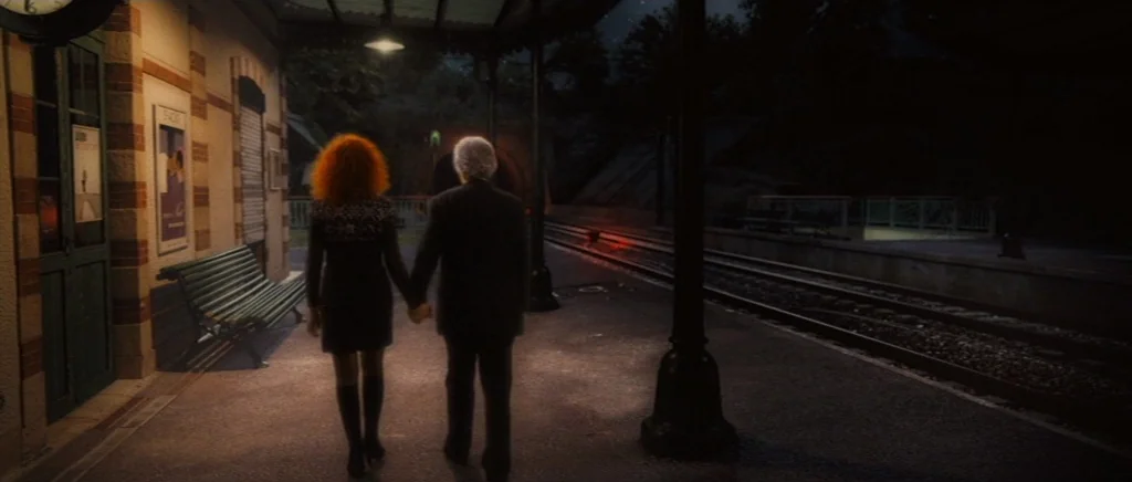 You Ain’t Seen Nothin’ Yet (2012) movie still: fullbody — A dimly lit train platform at night features weathered stone and iron structural pillars.…