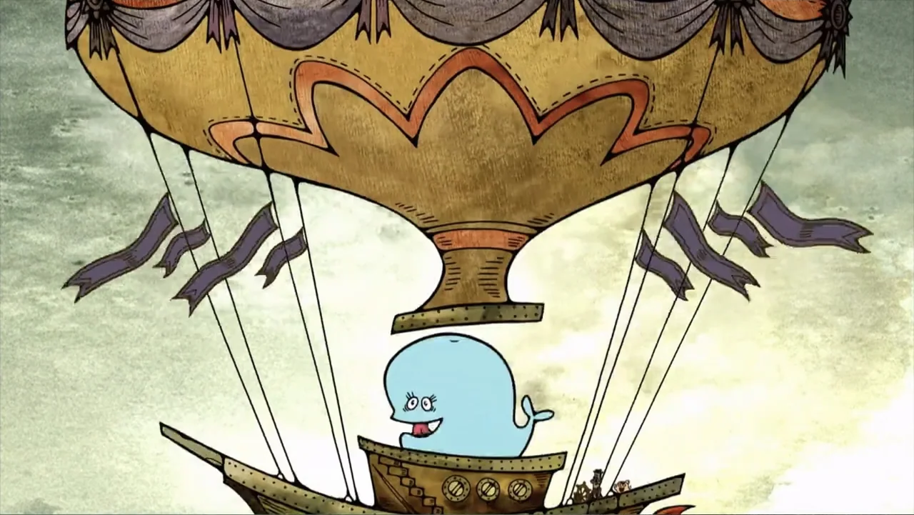 Cartoon Network: Animated Through the Years (2022) movie still: wide — A stylized cartoon hot air balloon floats against a textured, light-colored…