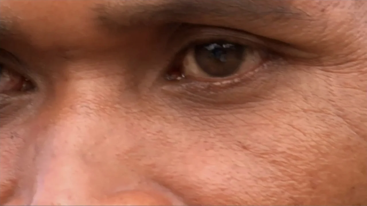 Sister (2014) movie still: closeup — An extreme close-up of a person's eyes and upper cheeks. The subject looks directly into the lens of the camera.