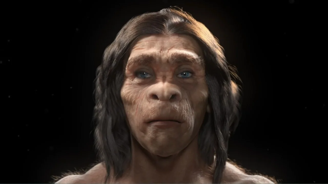 Almost Human: Rise of the Apes (2022) movie still: closeup — A dark, featureless void serves as the background for a single humanoid figure. The…