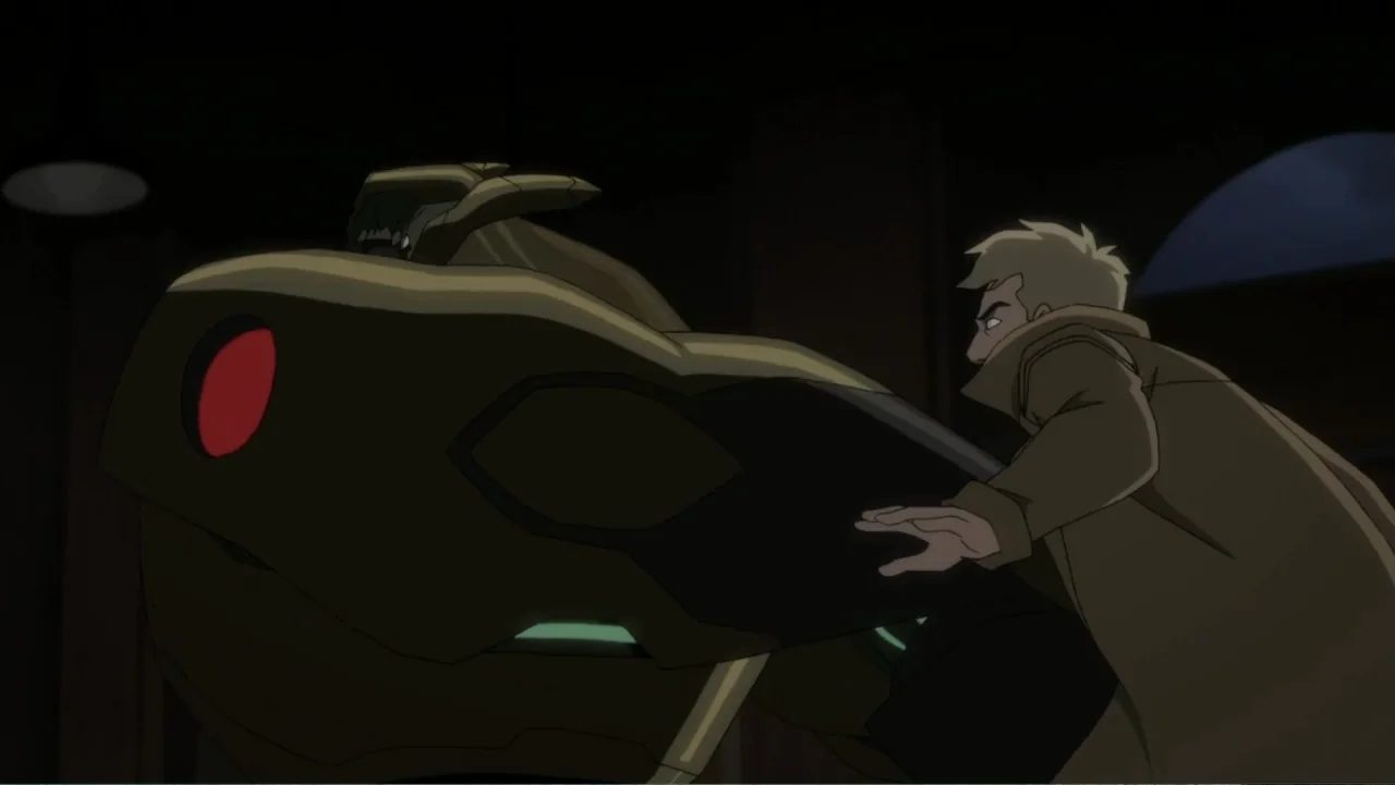 Justice League Dark: Apokolips War (2020) movie still: medium — A dark interior with heavy shadows and obscure architectural forms in the…