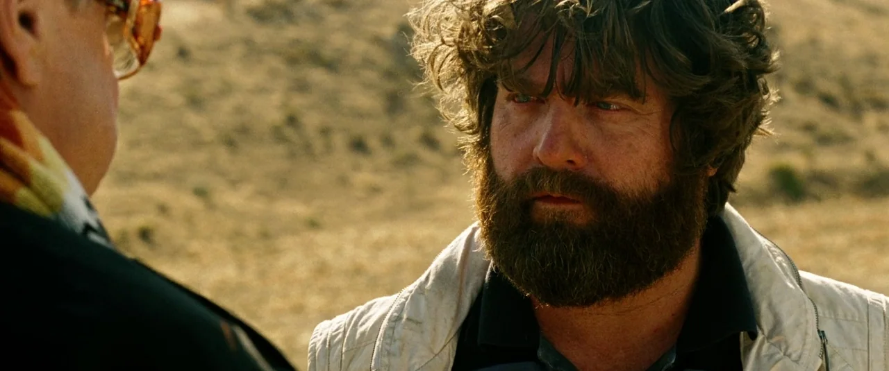 The Hangover Part III (2013) movie still: medium — A man with a full beard stands in a dry, sun-baked desert landscape. He is turned towards an…