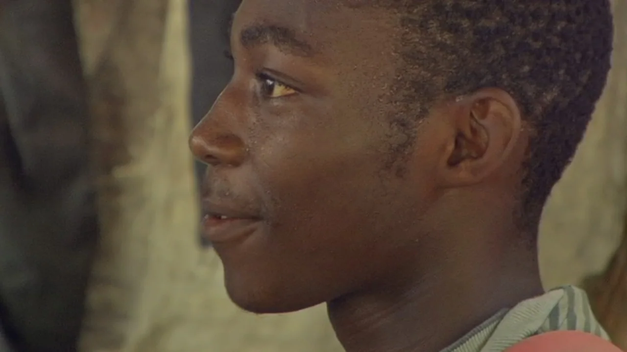 The Money Stone (2018) movie still: closeup — A young man is positioned outdoors in daylight against a blurred textured background. The man looks…