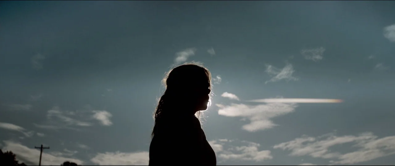 One & Two (2015) movie still: medium — A figure stands in a rural landscape under an expansive, cloudy sky. The subject is silhouetted against the…