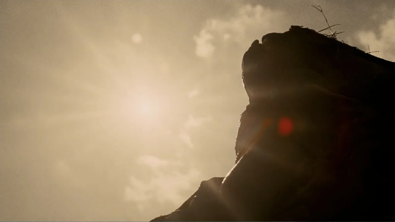The Texas Chainsaw Massacre: The Beginning (2006) movie still: closeup — A dark, silhouetted natural object is positioned in the lower foreground…
