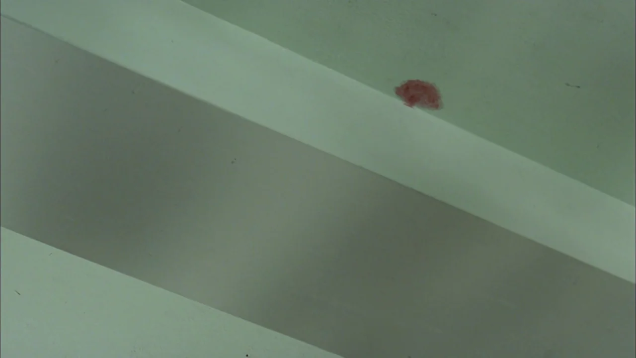 Whispering Corridors (1998) movie still: establishing — A plain, light-green painted wall intersects with a white architectural corner molding. A…