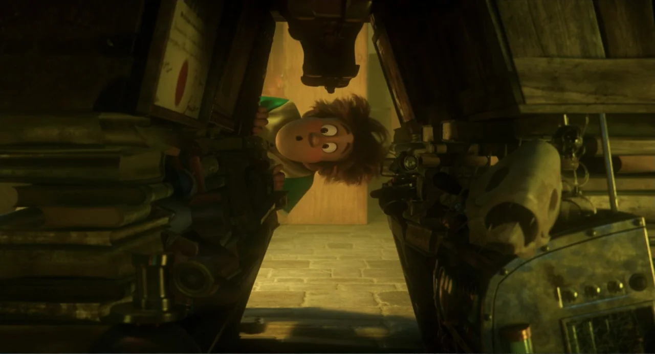 Hotel Transylvania: Transformania (2022) movie still: medium — A cluttered workshop filled with stacked books and mechanical artifacts viewed from…