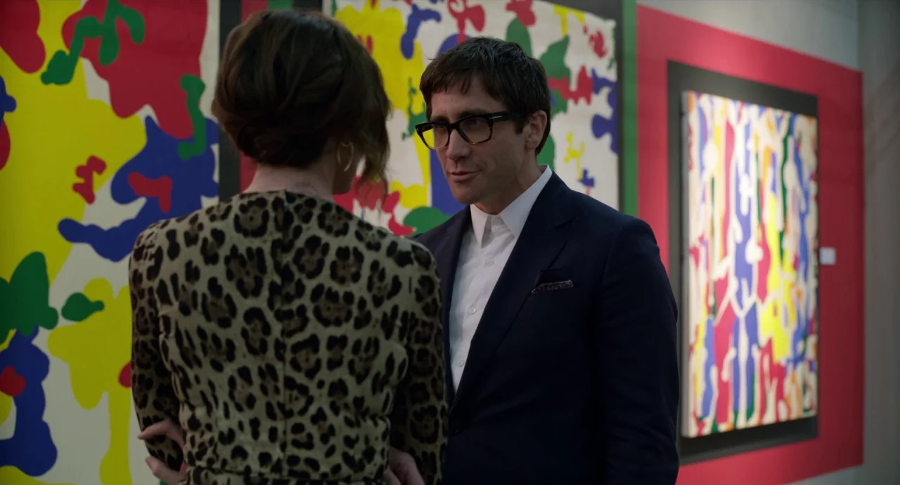 Velvet Buzzsaw (2019) movie still: medium — An art gallery features large abstract paintings with bold, colorful organic shapes on white canvases. A…