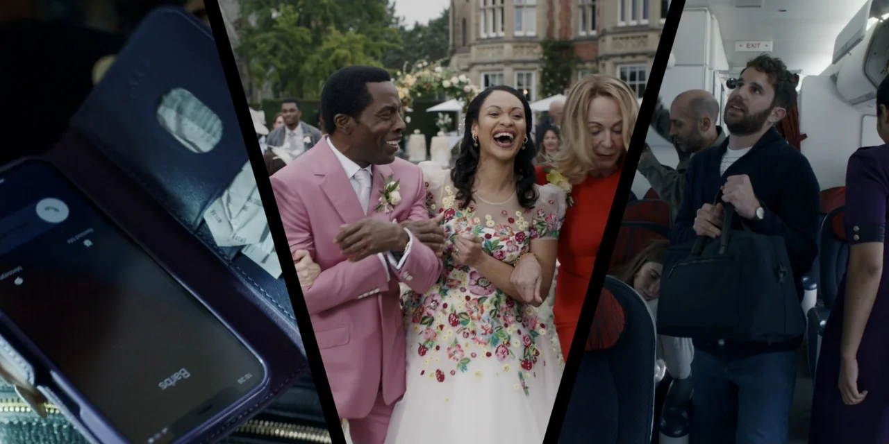 The People We Hate at the Wedding (2022) movie still: medium — A split-screen composition displays disparate scenes including a smartphone, a…