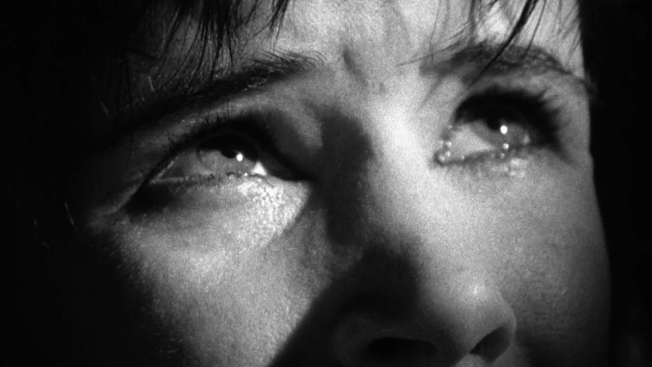 Natural Born Killers (1994) movie still: closeup — A close extreme shot of a person's face illuminated by high contrast light. The subject looks…