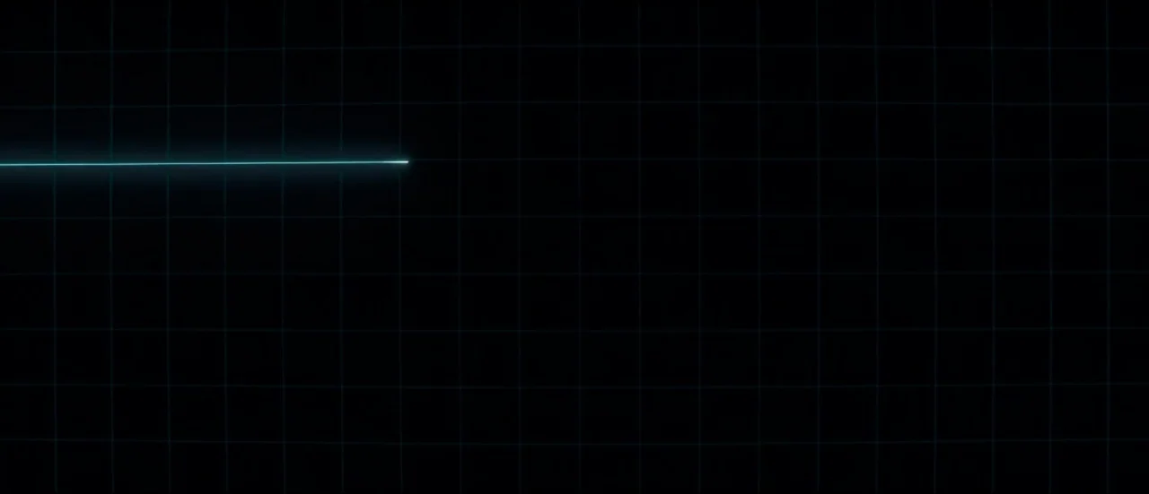 TRON: Legacy (2010) movie still: closeup — A dark screen displays a subtle grid pattern with a thin horizontal cyan line. The line appears to be a…