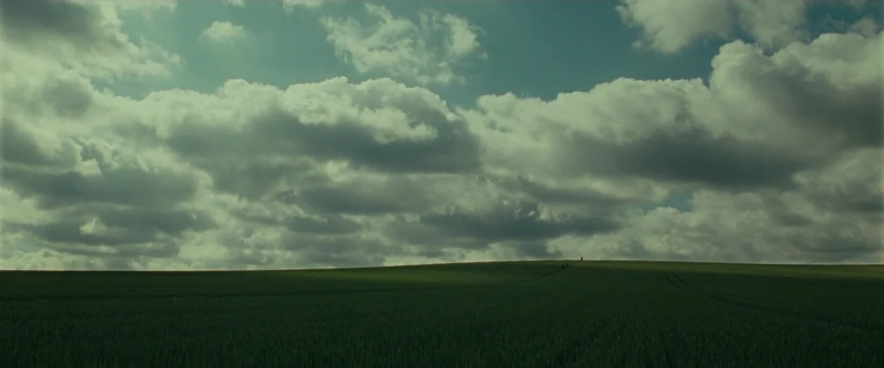 Harry Potter & The Deathly Hallows Part 1 (2010) movie still: establishing — A vast green agricultural field stretches toward a distant horizon…