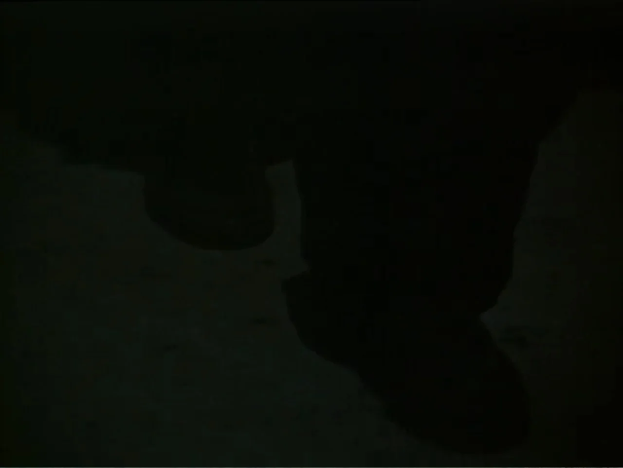 Curtains (1995) movie still: closeup — A dimly lit concrete ground surface is visible in extreme low-key conditions. No distinct architectural…