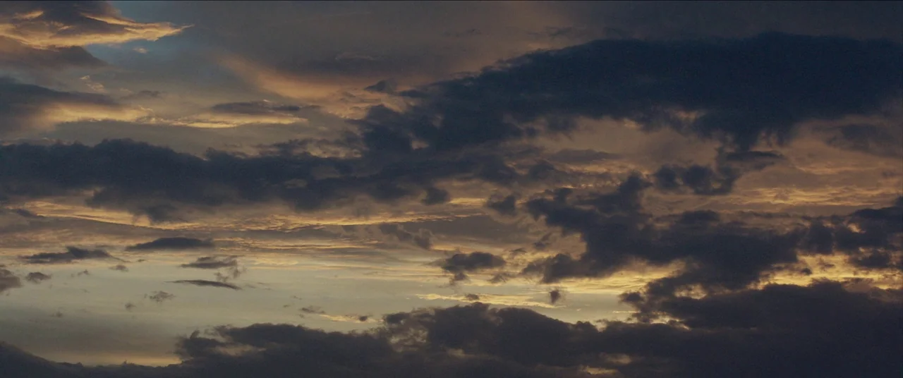 The Peanut Butter Falcon (2019) movie still: establishing — A dense formation of clouds fills the entire frame during the twilight hour. The natural…