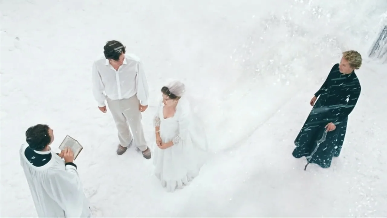 Nanny McPhee and the Big Bang (2010) movie still: wide — A group of four people stand on a vast, flat, snow-covered ground surface. They are…
