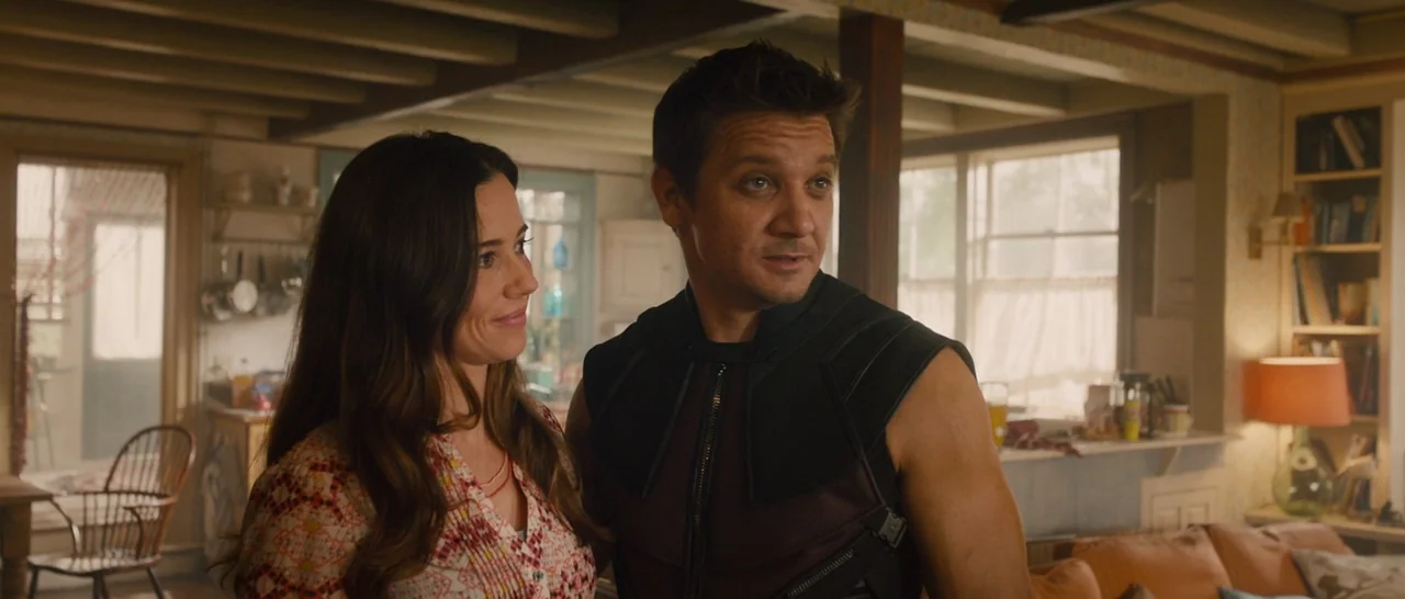 Avengers: Age of Ultron (2015) movie still: medium — A rustic, wood-beamed farmhouse interior with open shelves and warm daylight streaming in. A…