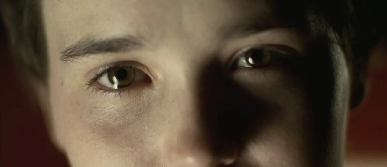 Hard Candy (2005) movie still: closeup — An extremely close shot focuses on a person's eyes and upper face features. The person stares forward from…