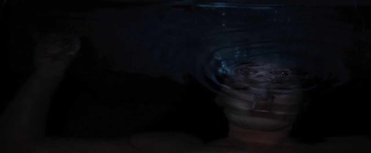Nocturnal Animals (2016) movie still: closeup — A dark bathtub filled with murky water obscures a person lying beneath the surface. Ripples distort…