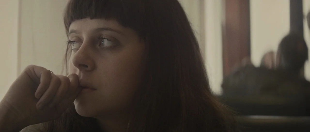 The Diary of a Teenage Girl (2015) movie still: closeup — A person in a room with soft ambient light from a window. The woman holds her hand near…