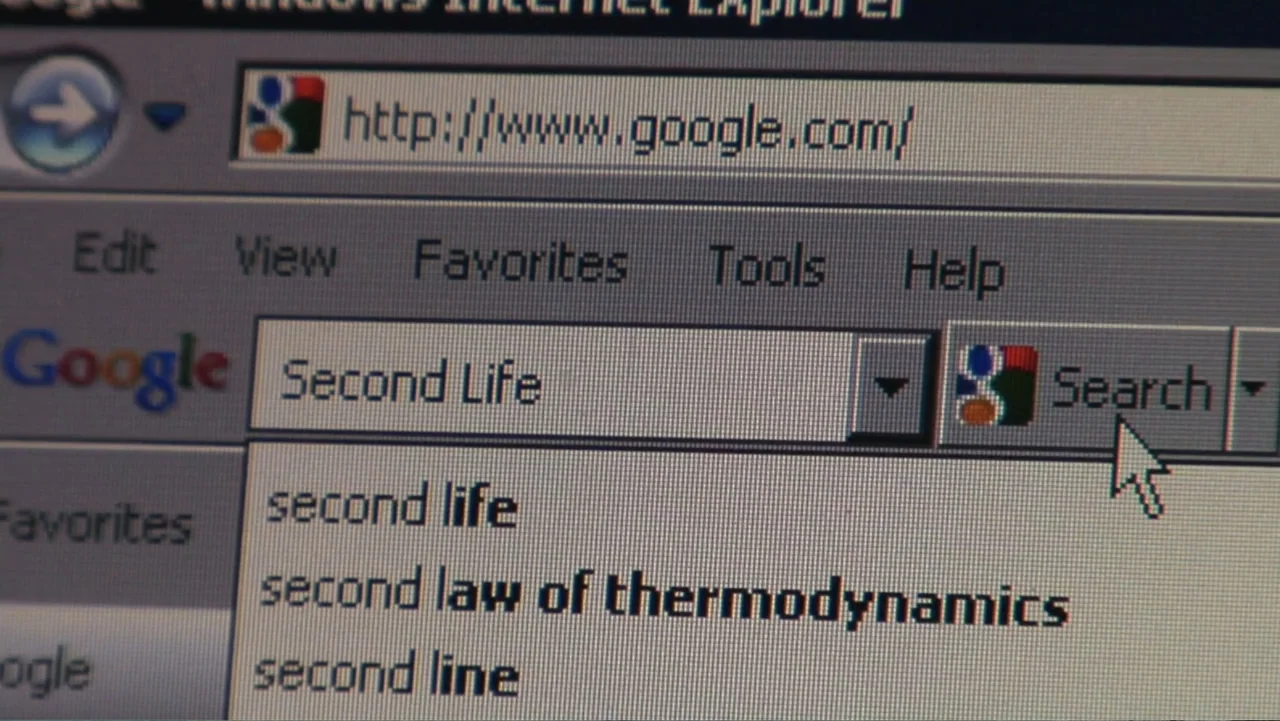 When Strangers Click: Five Stories from the Internet (2011) movie still: closeup — A close-up view shows a computer screen displaying a Google…