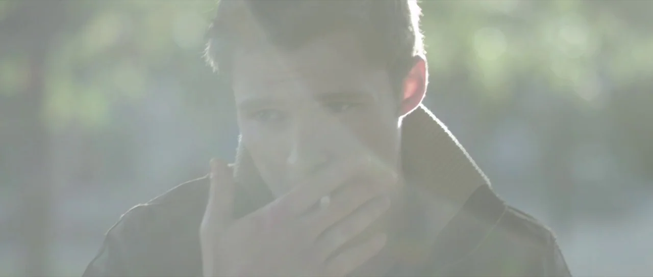 What Richard Did (2012) movie still: closeup — A man stands outdoors in a bright, sunlit park setting. The man holds a cigarette to his lips while…