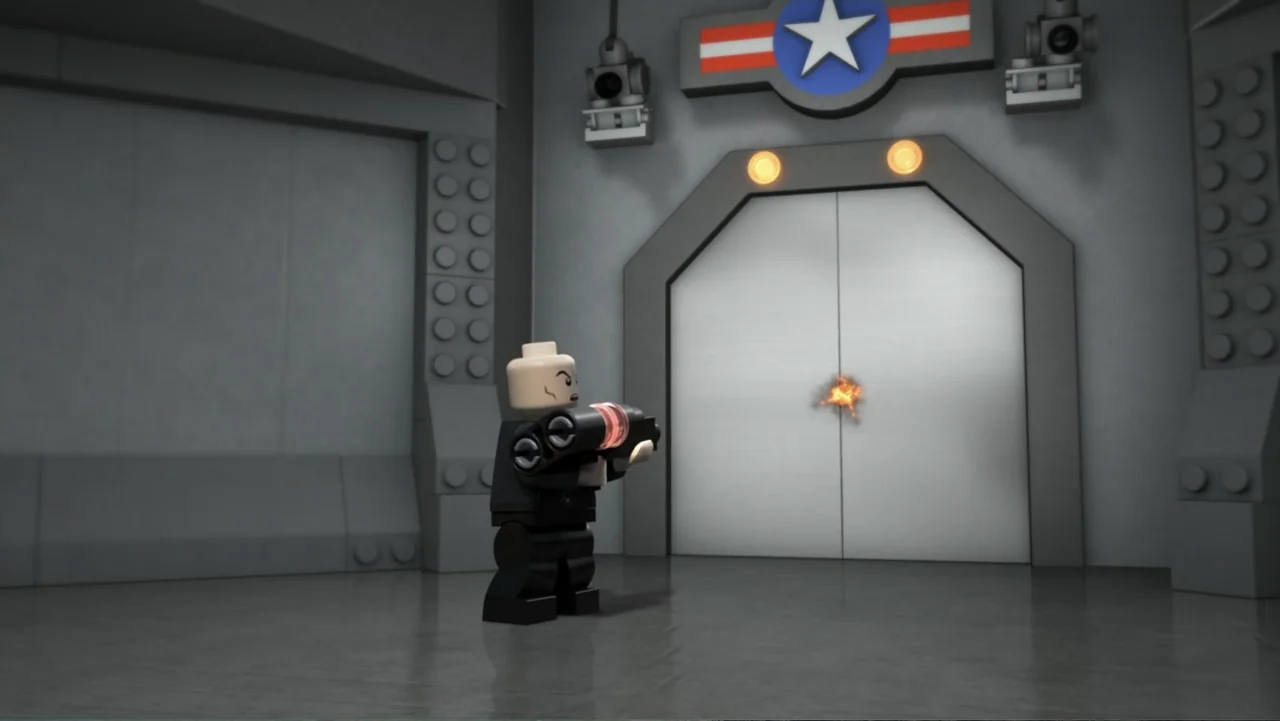 LEGO DC Comics Super Heroes: Justice League - Attack of the Legion of Doom! (2015) movie still: medium — A gray modular plastic wall section…