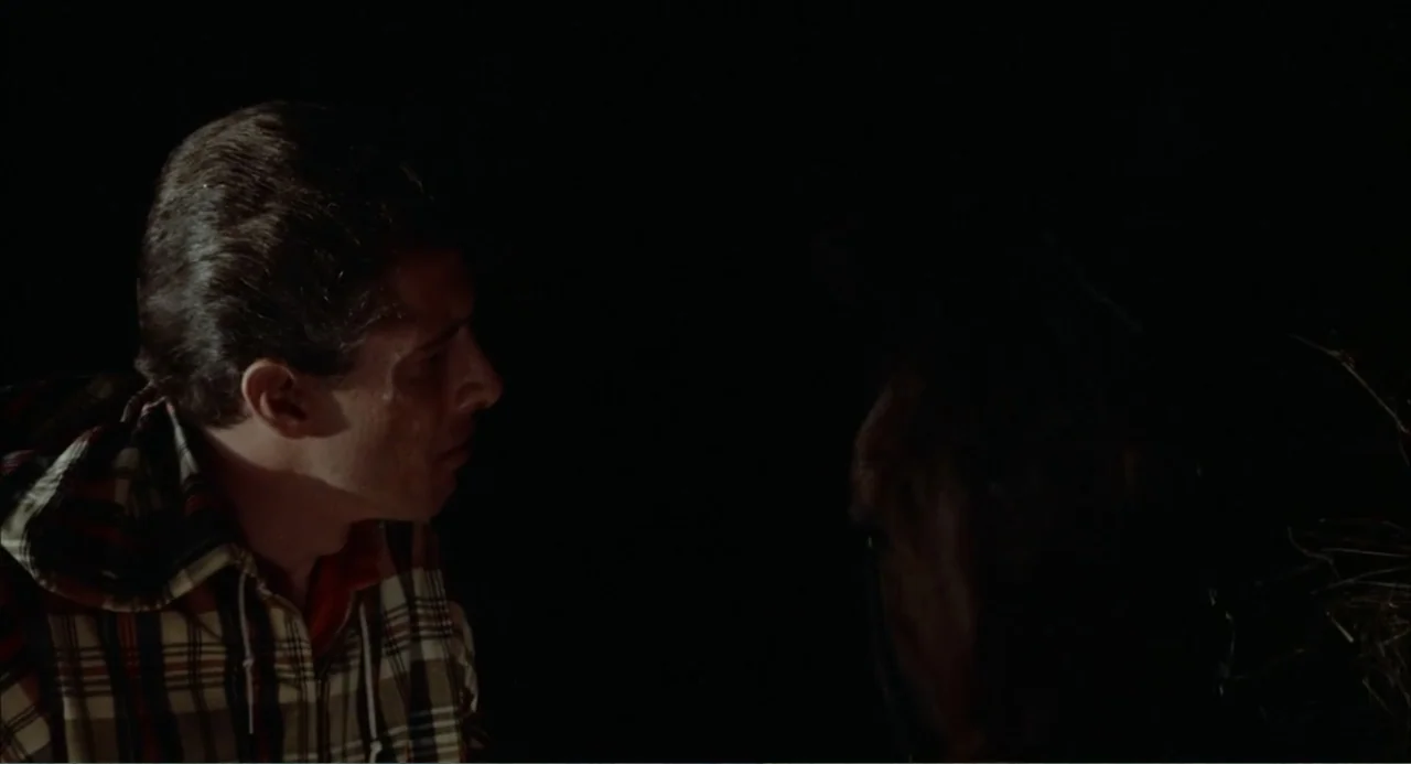 Cottonpickin' Chickenpickers (1967) movie still: medium — A dark, undifferentiated outdoor space is illuminated only by a nearby light source. A…