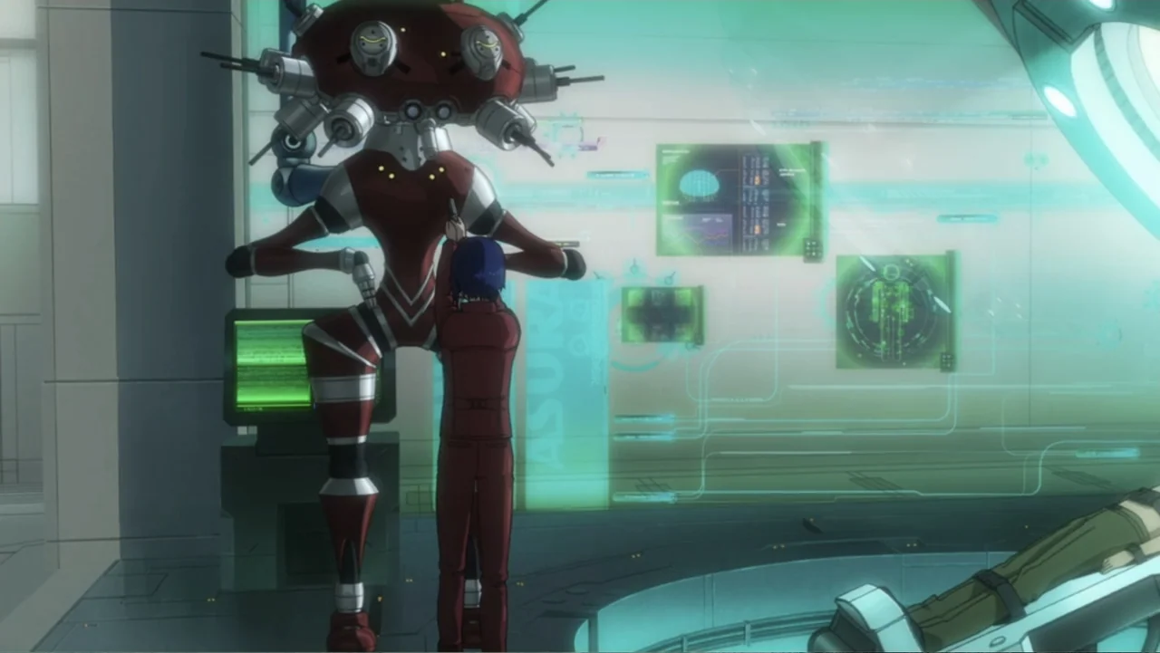 Ghost in the Shell: Arise - Border 1: Ghost Pain (2013) movie still: medium — A high-tech laboratory features numerous holographic interface screens…