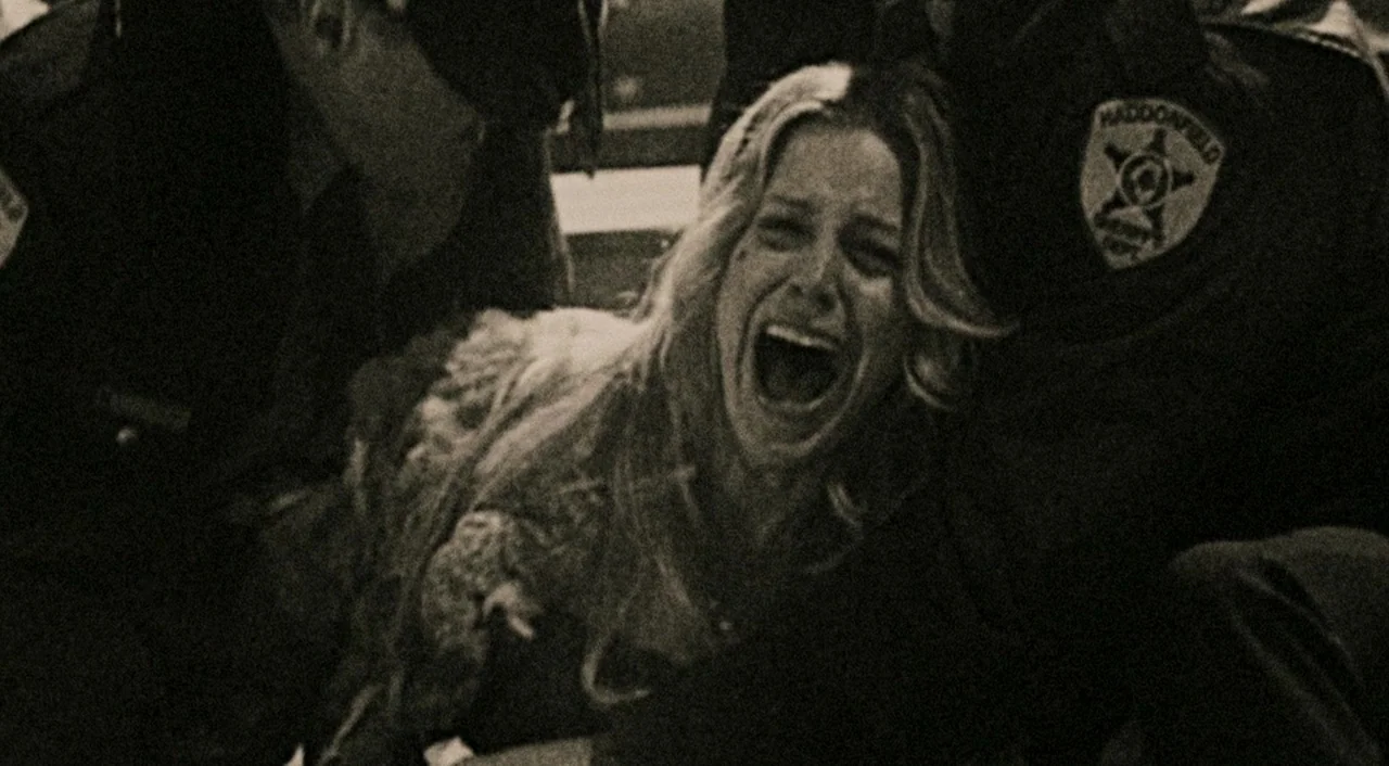 Halloween 2 (2009) movie still: medium — A night scene on a city street with dark, grainy textures and harsh illumination. A young blonde woman…