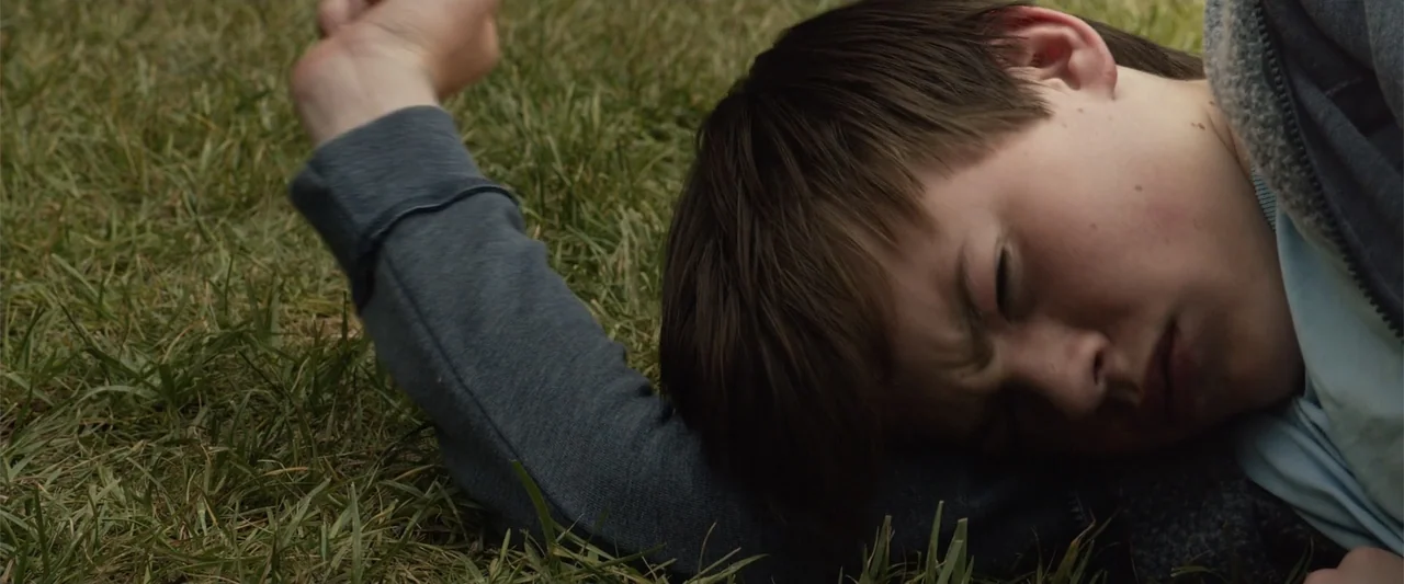 Max (2002) movie still: closeup — A patch of green grass serves as the backdrop for a prone person. The subject rests on the ground with their arm…