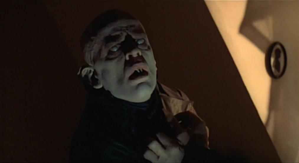 Nosferatu the Vampyre (Nosferatu Phantom Der Nacht) (1979) movie still: closeup — A dimly lit indoor space features a wall with a small oval framed…