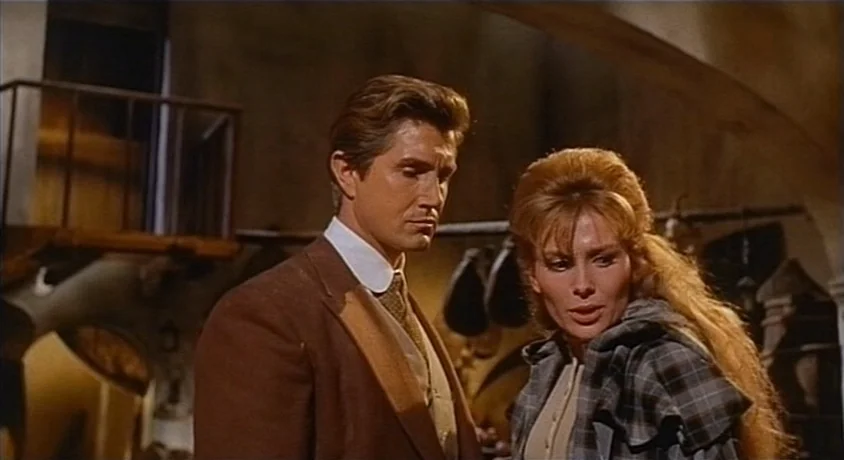 Kill, Baby Kill (1966) movie still: medium — An rustic stone inn interior features vaulted ceilings and dim, worn plaster walls. A man in a brown…