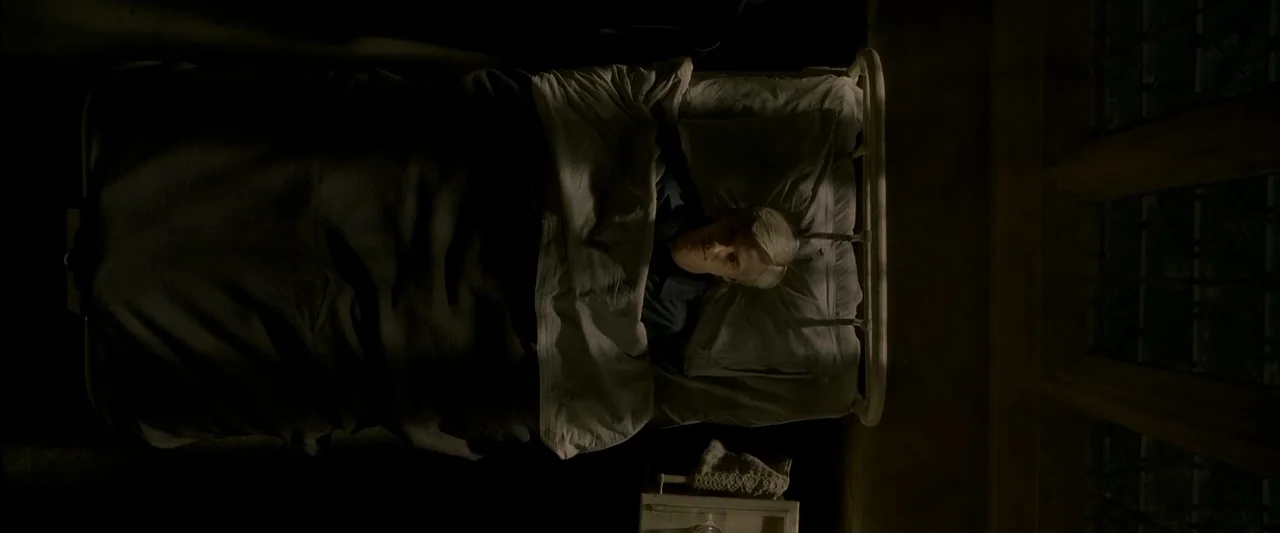 Harry Potter & The Half Blood Prince (2009) movie still: medium — A dark hospital room at night features a single patient lying on a bed. The…