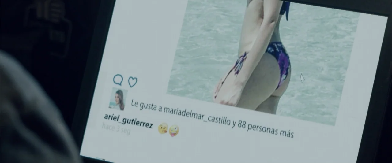 La Musiquita por Dentro (2019) movie still: closeup — A close-up view of a digital screen displaying a social media post interface. The content…