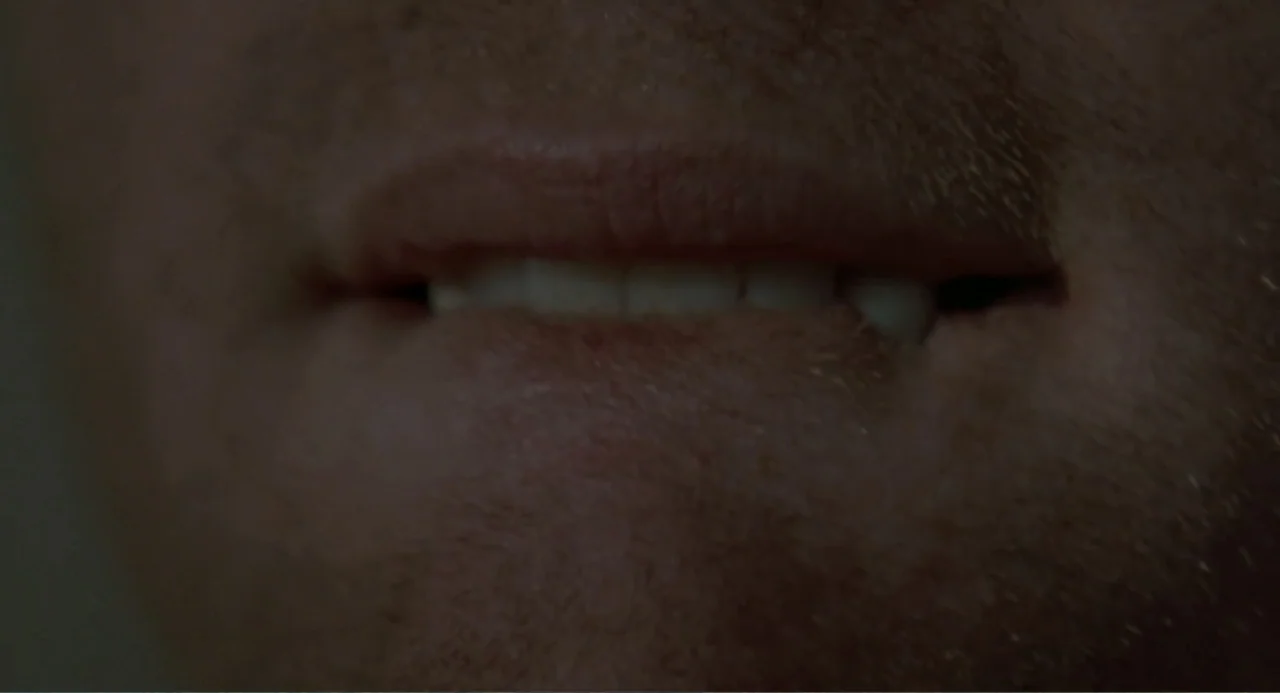 An Experiment in Fear: The Making of Monkey Shines (2014) movie still: closeup — An extreme close-up focuses on the mouth and chin area of a male…