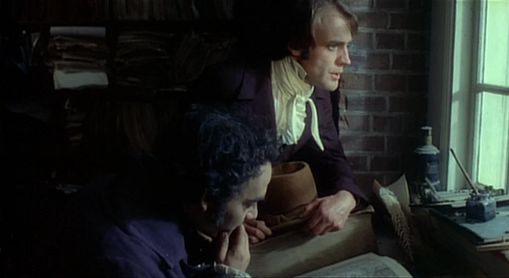 Nosferatu the Vampyre (Nosferatu Phantom Der Nacht) (1979) movie still: medium — Two men examine documents in a dimly lit study with a brick wall…