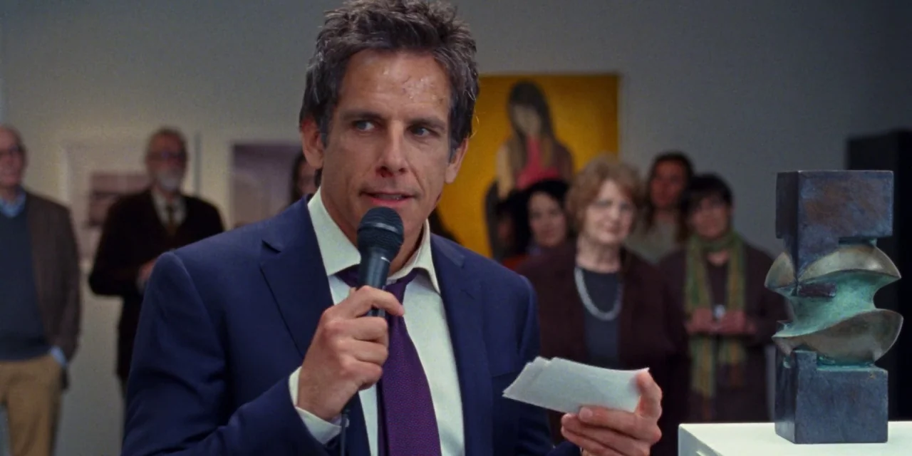 The Meyerowitz Stories (New and Selected) (2017) movie still: medium — An art gallery with blurred figures of people standing in the background. A…
