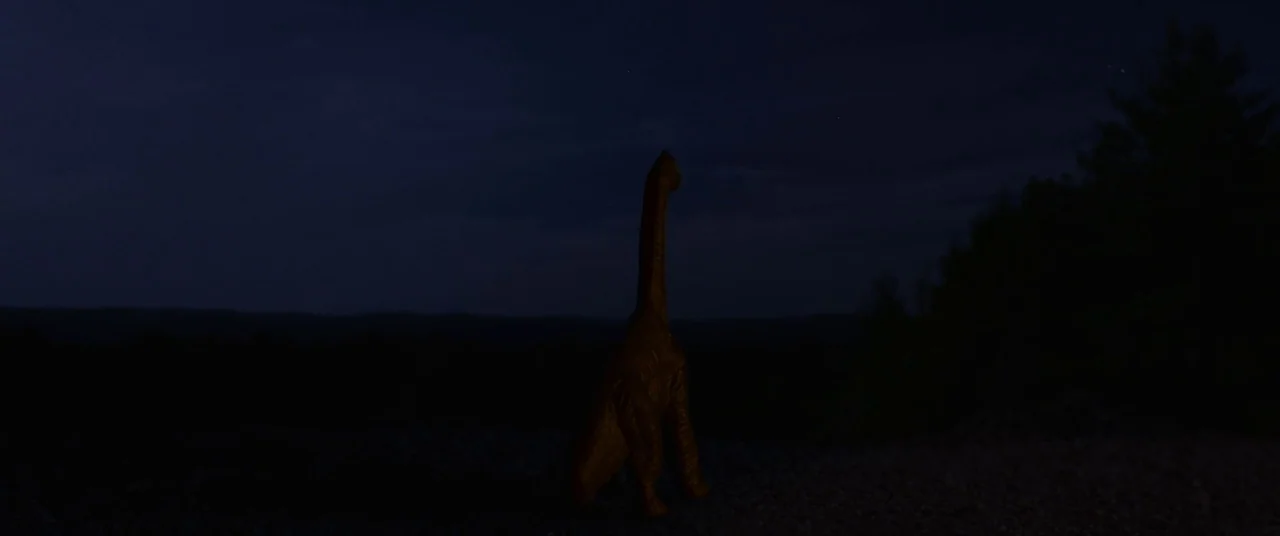 The Man Who Killed Hitler and Then the Bigfoot (2018) movie still: medium — A dark hilltop overlook is silhouetted against a deep blue night sky. A…