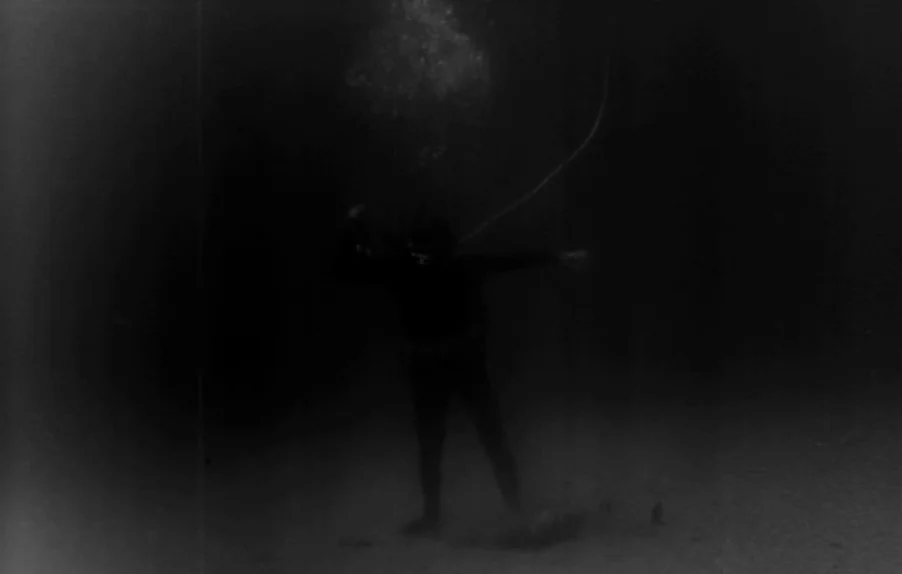 Caltiki, The Immortal Monster (1959) movie still: fullbody — A dark, murky underwater environment with particles suspended in the water column. A…