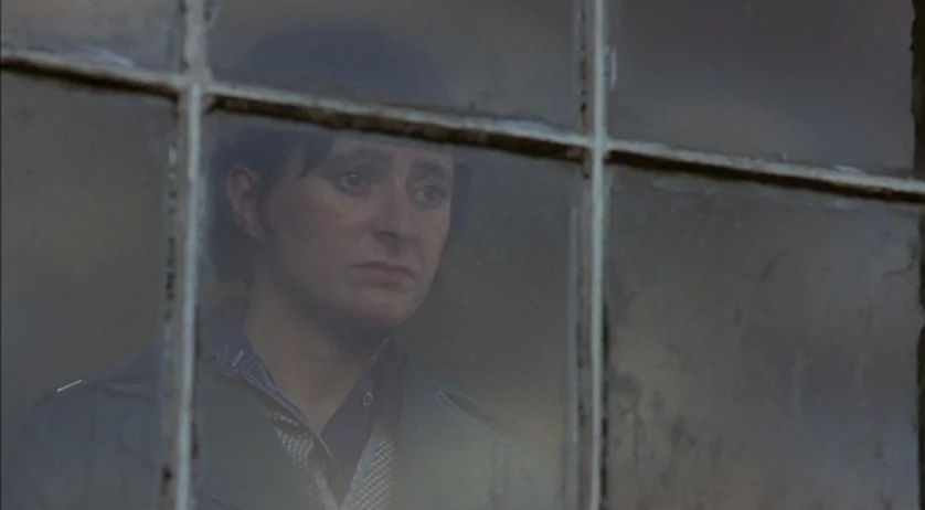 Ratcatcher (1999) movie still: medium — A person stands positioned behind a multi-paned glass window in daylight. The subject faces the camera…