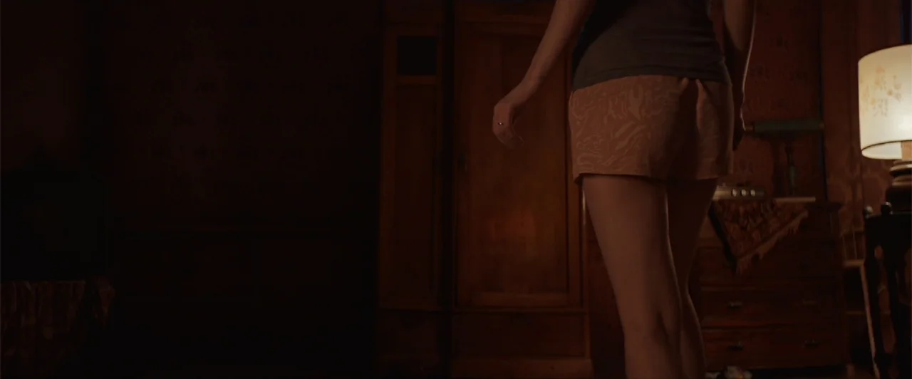 La herencia (2010) movie still: medium — A dimly lit room with wood furniture and patterned wallpaper. A person stands facing away from the camera…