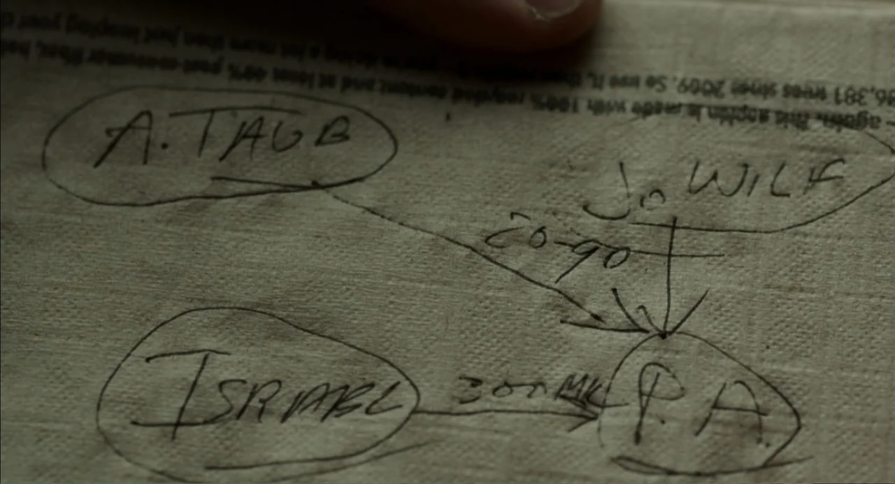 Norman: The Moderate Rise and Tragic Fall of a New York Fixer (2016) movie still: closeup — A close-up view of textured, light-colored paper with…