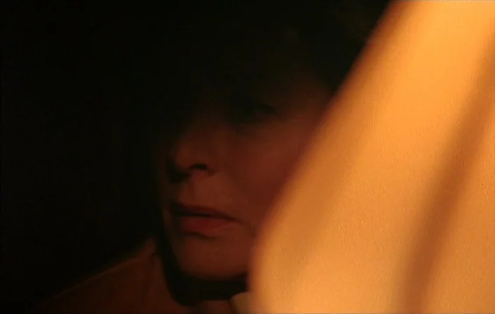 Autumn Sonata (1978) movie still: closeup — A woman's face is half-hidden in darkness within a dimly lit interior space. She gazes off-camera while…